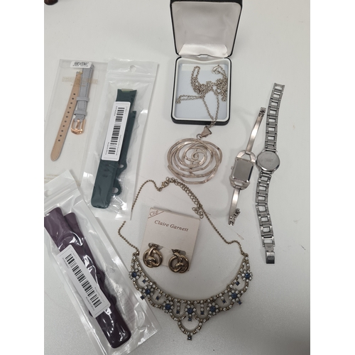 659 - Collection of white metal jewellery to include necklaces; watches and watch straps.