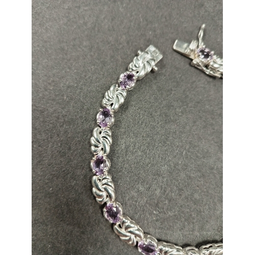 662 - 925 silver and lilac colour stone bracelet L 20cm