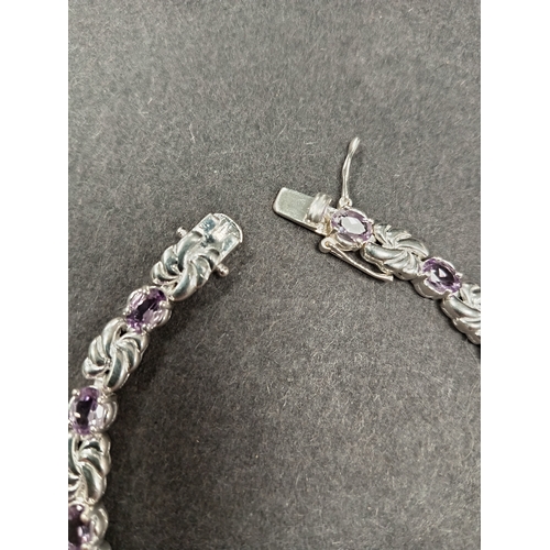 662 - 925 silver and lilac colour stone bracelet L 20cm