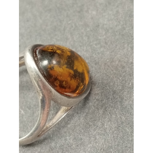 663 - 925 silver adjustable Amber stone ring