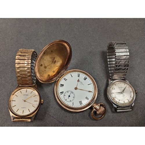 679 - Traveller movement. Waltham pocket watch with Dennison 10 year rolled gold case. Hunter Case Savonet... 