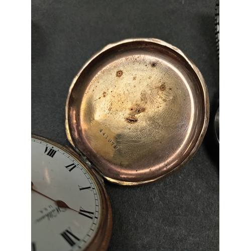 679 - Traveller movement. Waltham pocket watch with Dennison 10 year rolled gold case. Hunter Case Savonet... 