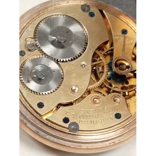 679 - Traveller movement. Waltham pocket watch with Dennison 10 year rolled gold case. Hunter Case Savonet... 