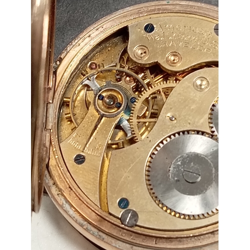 679 - Traveller movement. Waltham pocket watch with Dennison 10 year rolled gold case. Hunter Case Savonet... 