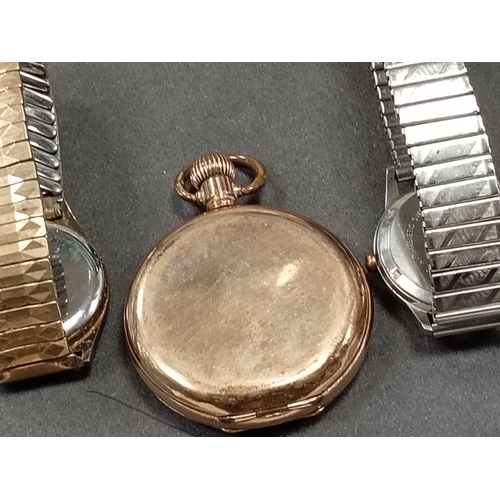 679 - Traveller movement. Waltham pocket watch with Dennison 10 year rolled gold case. Hunter Case Savonet... 