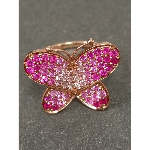 690 - 9ct gold butterfly ring with rubies size Q weight 3.48 grams