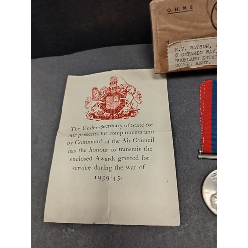 564 - WWII medal group includes Africa star, defence medal and 1945 war medal.  RV Watson issued by air mi... 