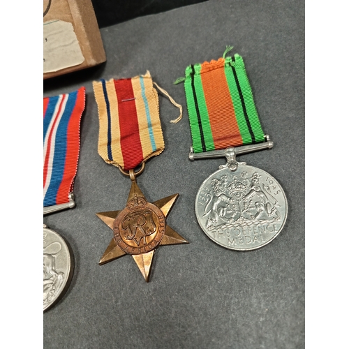 564 - WWII medal group includes Africa star, defence medal and 1945 war medal.  RV Watson issued by air mi... 