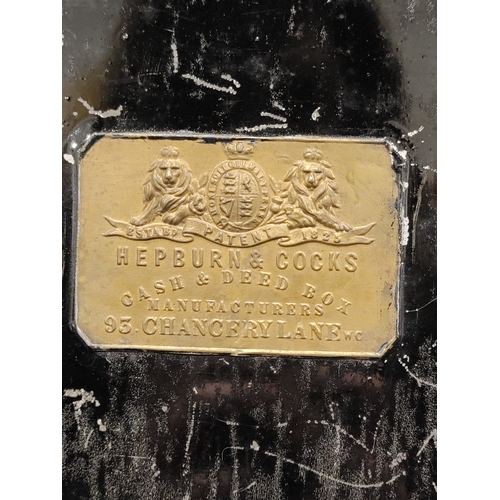 571 - A job lot of three metal locking boxes. One with key but broken hinge, one made by Hepburn and cocks... 