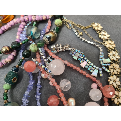 577 - Collection of good quality beaded costume necklaces & bracelets to include gemstones