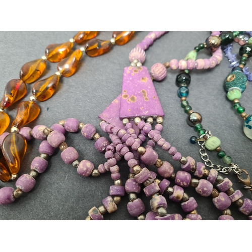 577 - Collection of good quality beaded costume necklaces & bracelets to include gemstones