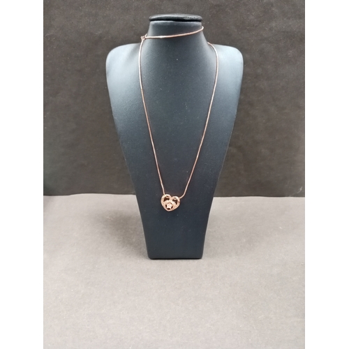 698 - Rose gold colour on 925 silver heart diamanté pendant on rose gold colour 925 silver chain L 48cm