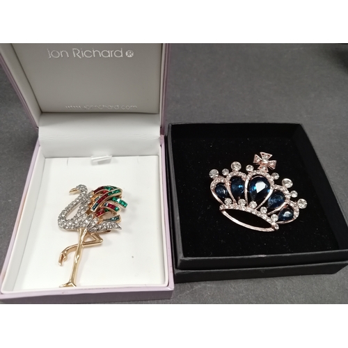 713 - Jon Richard boxed Diamanté flamingo brooch and a boxed diamanté The Royal Collection crown brooch