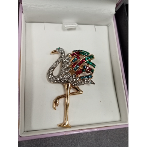 713 - Jon Richard boxed Diamanté flamingo brooch and a boxed diamanté The Royal Collection crown brooch