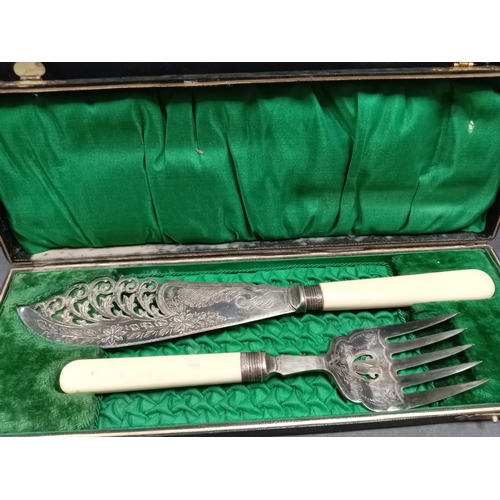 715 - Silver plated desert serving set in green material lined case and a Dorchester plated Coronation 193... 