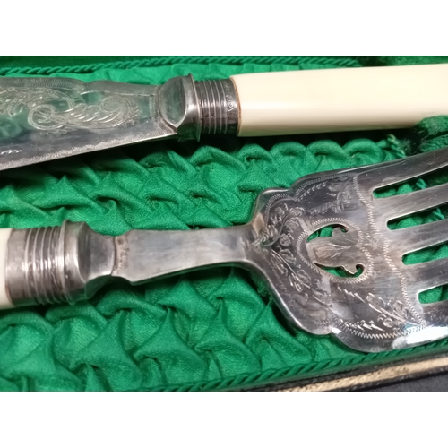 715 - Silver plated desert serving set in green material lined case and a Dorchester plated Coronation 193... 