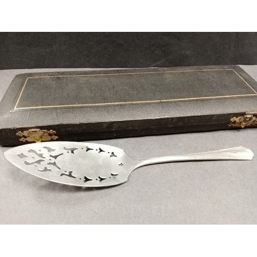 715 - Silver plated desert serving set in green material lined case and a Dorchester plated Coronation 193... 