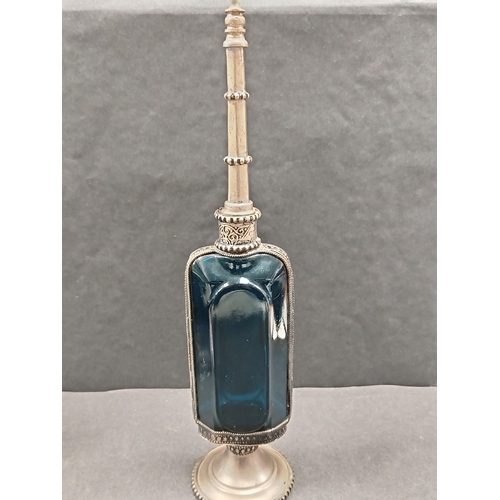 720 - White metal and blue glass Persian scent bottle H 30cm x W 7cm