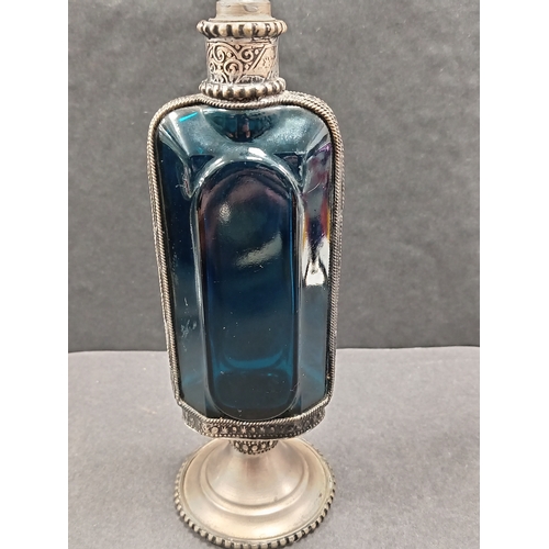 720 - White metal and blue glass Persian scent bottle H 30cm x W 7cm