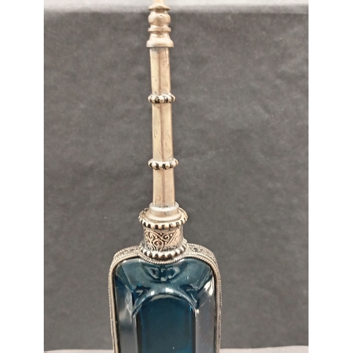 720 - White metal and blue glass Persian scent bottle H 30cm x W 7cm