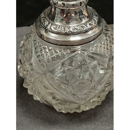 721 - Hallmarked Silver Victorian glass perfume bottle H 15cm x W 8cm