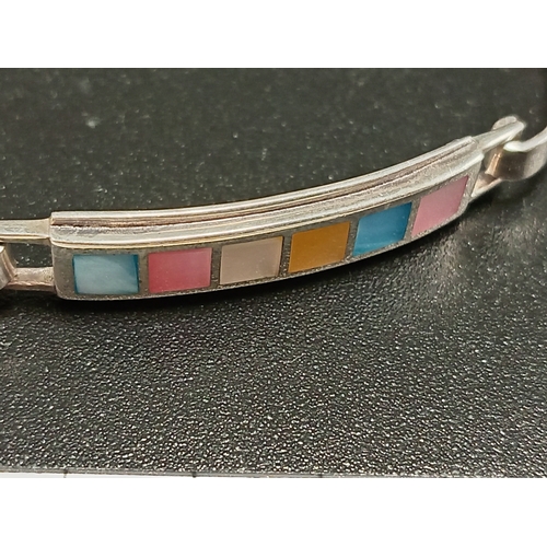 722 - 925 silver bangle with mother of pearl detail clasp 7cm diameter