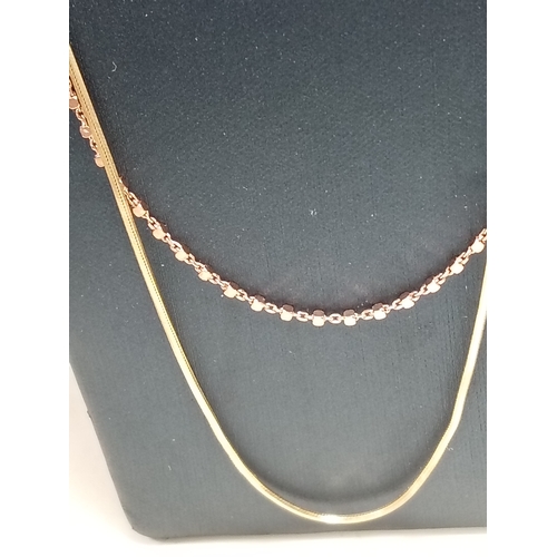 735 - Two 925 silver necklaces, one gold colour L 44cm and one rose gold colour L 40cm