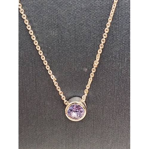 739 - 925 silver necklace L 40cm with a lilac stone pendant