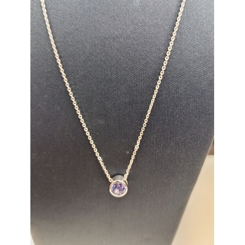 739 - 925 silver necklace L 40cm with a lilac stone pendant