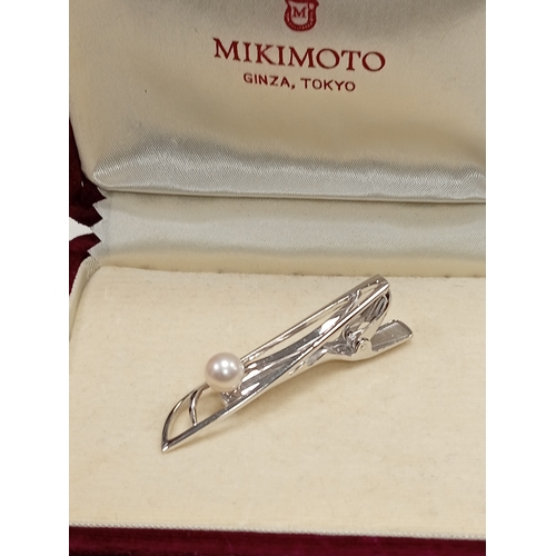 741 - Marked silver Mikimoto pearl tie pin boxed