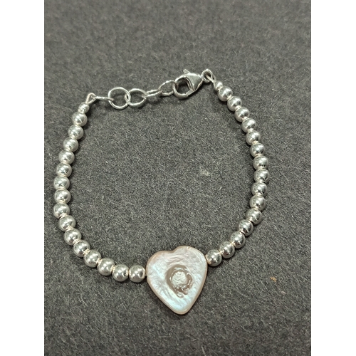 744 - 925 silver baby christening heart bracelet 8cm