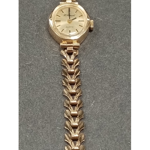 764 - 9ct gold H Samuel quartz ladies watch, not working weight 9.59 grams