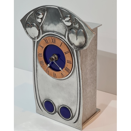 400 - Archibald Knox style Art Nouveau Pewter, Copper & Enamel Mantel Clock. Made by A.E Williams of Birmi... 