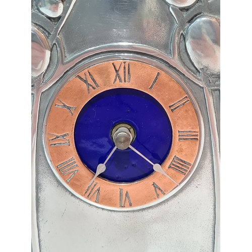 400 - Archibald Knox style Art Nouveau Pewter, Copper & Enamel Mantel Clock. Made by A.E Williams of Birmi... 