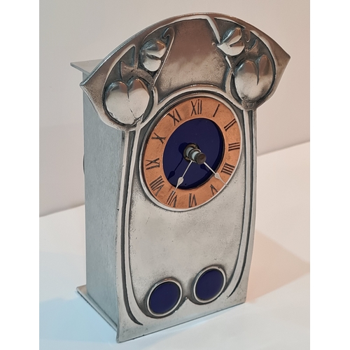 400 - Archibald Knox style Art Nouveau Pewter, Copper & Enamel Mantel Clock. Made by A.E Williams of Birmi... 