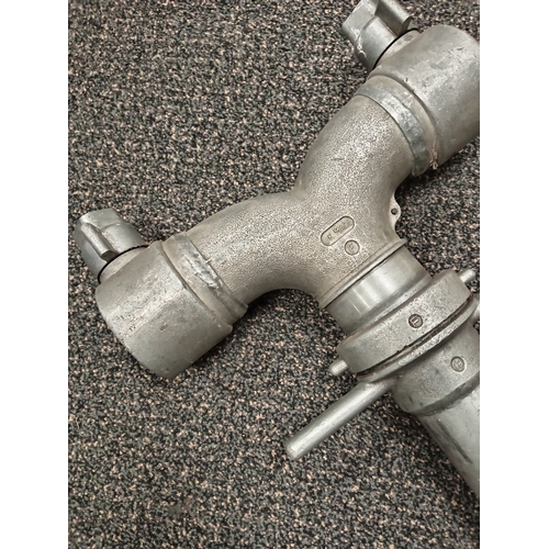 419 - Double headed Aluminium fire hydrant H 93cm x W 31cm