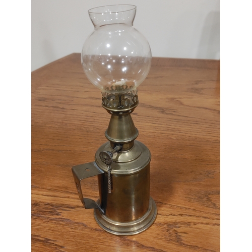 430 - Antique French brass Pigeon Lamp with flue and wick. Lampe Pigeon Depose.