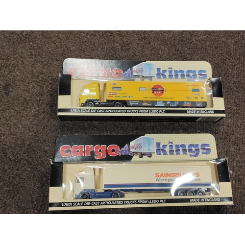 434 - Two Cargo Kings 1:76 articulated trucks. One is world land speed record challenge and one is Sainsbu... 