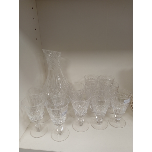 439 - Stuart crystal carafe and two sets of six Stuart crystal sherry glasses