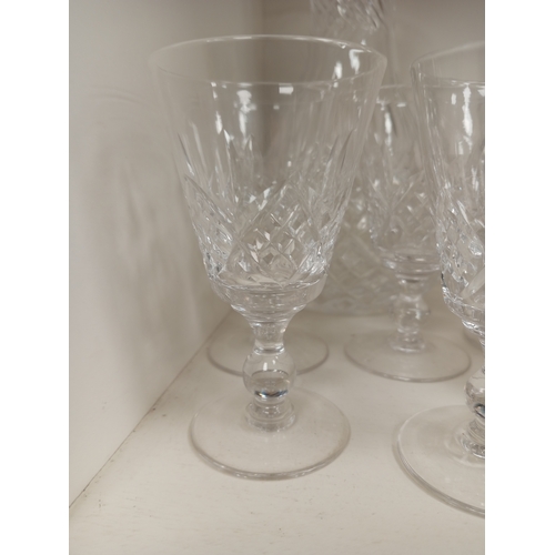 439 - Stuart crystal carafe, six Stuart crystal sherry glasses and six Royal Doulton sherry glasses