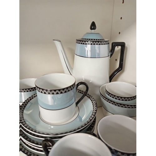 446 - Victoria China Czechoslovakian coffee set includes coffee pot, six cups with saucers, cream jug and ... 