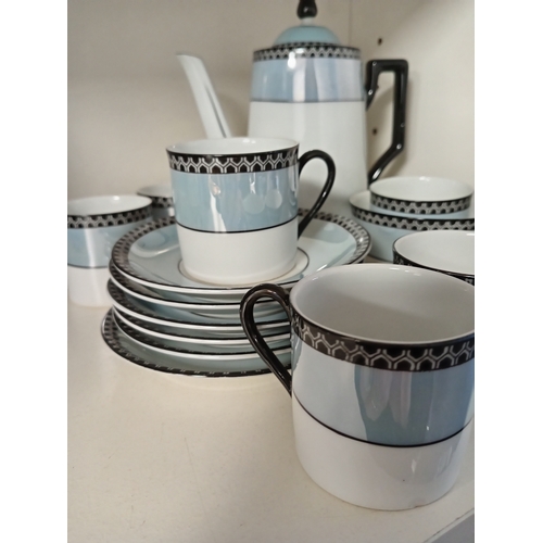 446 - Victoria China Czechoslovakian coffee set includes coffee pot, six cups with saucers, cream jug and ... 