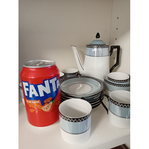 446 - Victoria China Czechoslovakian coffee set includes coffee pot, six cups with saucers, cream jug and ... 