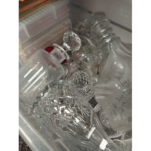 457 - Job lot of vintage cut glass, crystal and glassware includes decanters, glasses, light shades etc