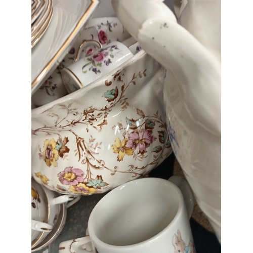 458 - Job lot of vintage ceramics includes large pitcher, Burslem jug, Colclough tea set, vase with fake f... 