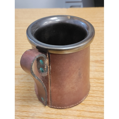 470 - Vintage Land Rover Ceramic cup in real hide holder. Made in England