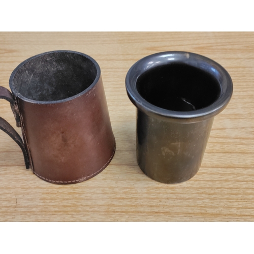 470 - Vintage Land Rover Ceramic cup in real hide holder. Made in England