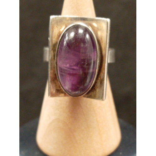 696 - Mid century modernist Nefrom Denmark 925 sterling silver and Amethyst ring size K