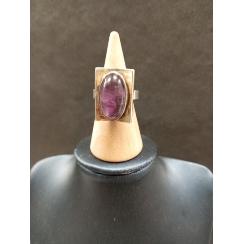 696 - Mid century modernist Nefrom Denmark 925 sterling silver and Amethyst ring size K