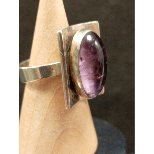 696 - Mid century modernist Nefrom Denmark 925 sterling silver and Amethyst ring size K